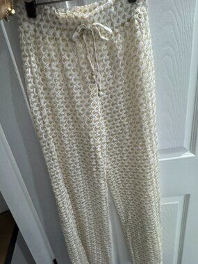Mynah gold & white semi sheer beach pant XS